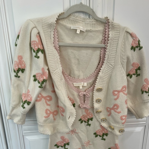 LoveShackFancy Cream and Pink Floral Cardigan Set - Picture 1 of 9